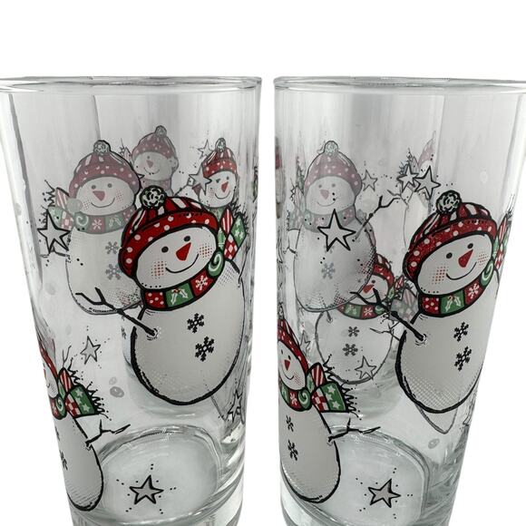 Vintage Libbey Snowman Glasses Set of 4 1990s Holiday Themed Drinkware - Picture 2 of 3